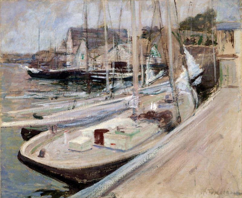 Fishing Boats at Gloucester, óleo sobre lienzo de John Henry Twachtman