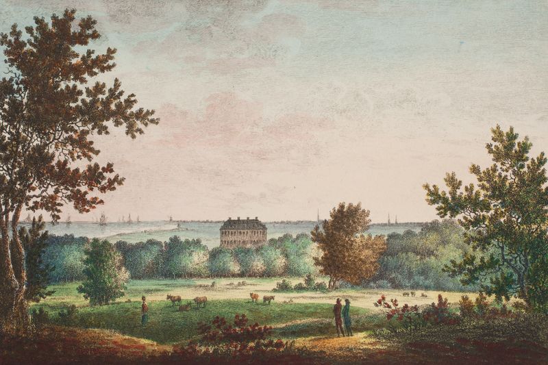 Landscape of rolling hills in Bernstorff fra Fortunen by Elias Meyer, oil painting