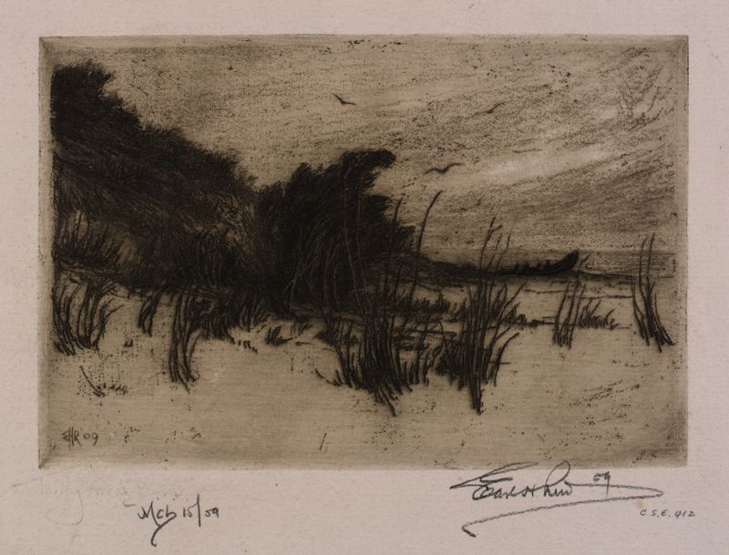 Landscape of dunes and ocean by Earl Howell Reed, oil painting