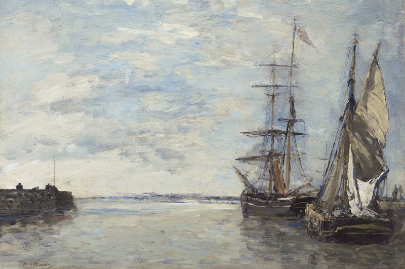 Sortie de port de Eugène Boudin, pintura a óleo que retrata barcos em um porto.