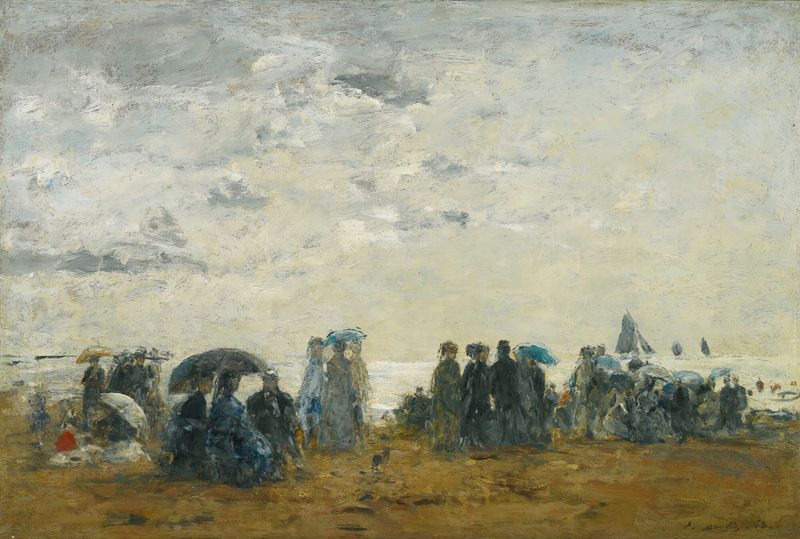 Cena marinha com figuras na praia, óleo sobre tela de Eugène Boudin