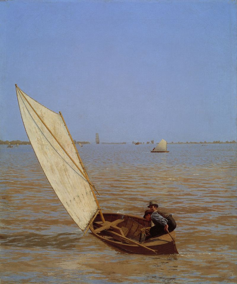 Pintura figurativa al óleo de Thomas Eakins que representa a un joven cerca de un ferrocarril.