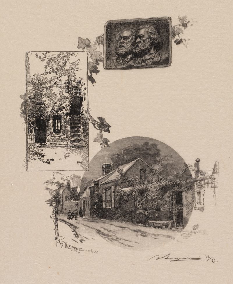 Gravura de Auguste Louis Lepère retratando um estúdio interior com luz e sombras.