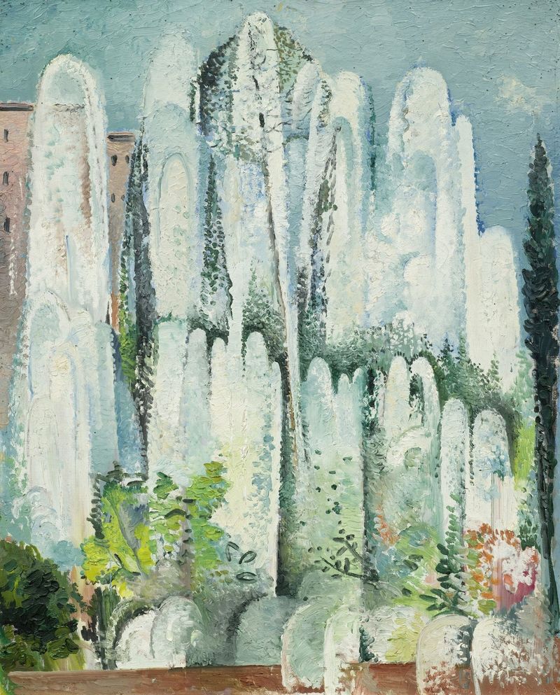 Fuente en un jardín, óleo sobre lienzo de Alice Bailly