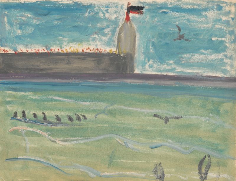 Latarnia morska w Tréport by Tadeusz Makowski, expressionism, depicting a lighthouse and ocean scene