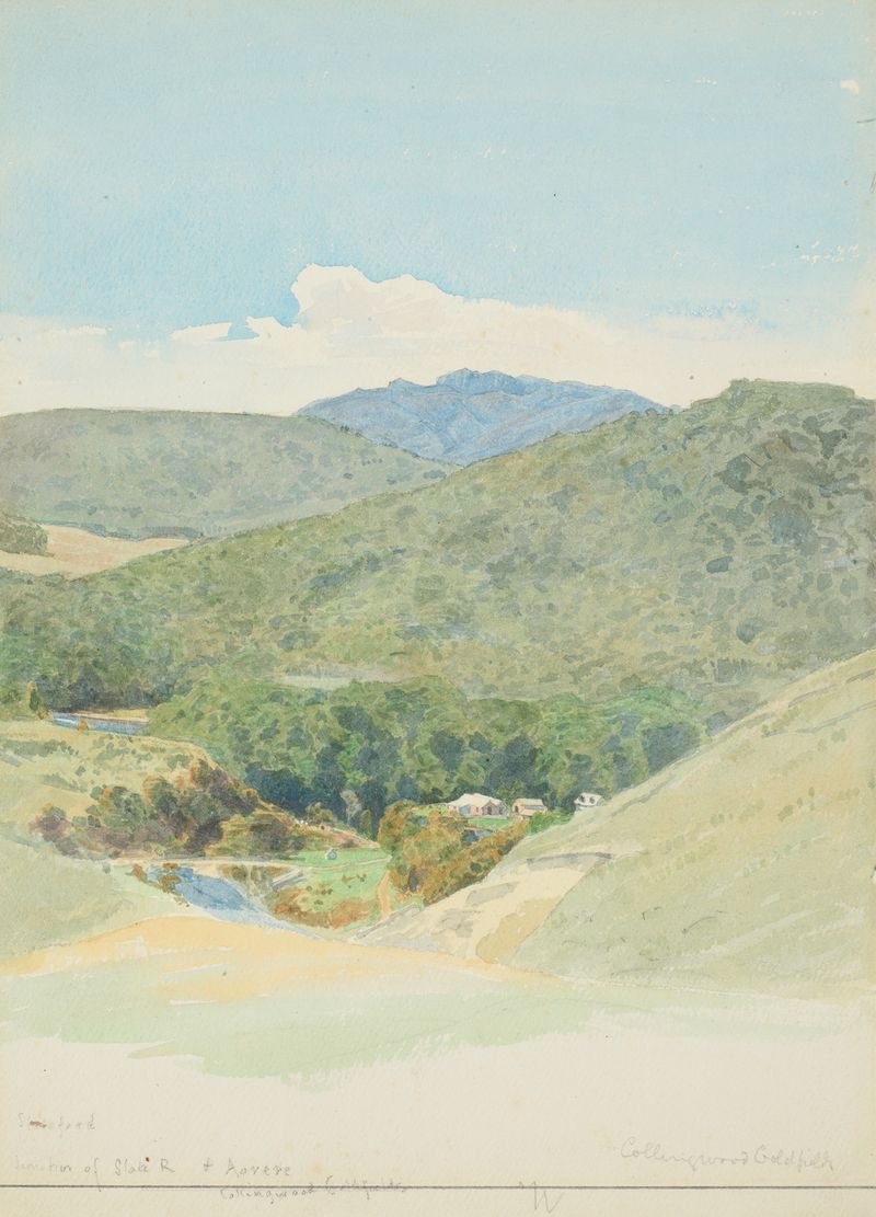 Landscape depicting the convergence of Slate and Aorere Rivers, oil painting by James Crowe Richmond