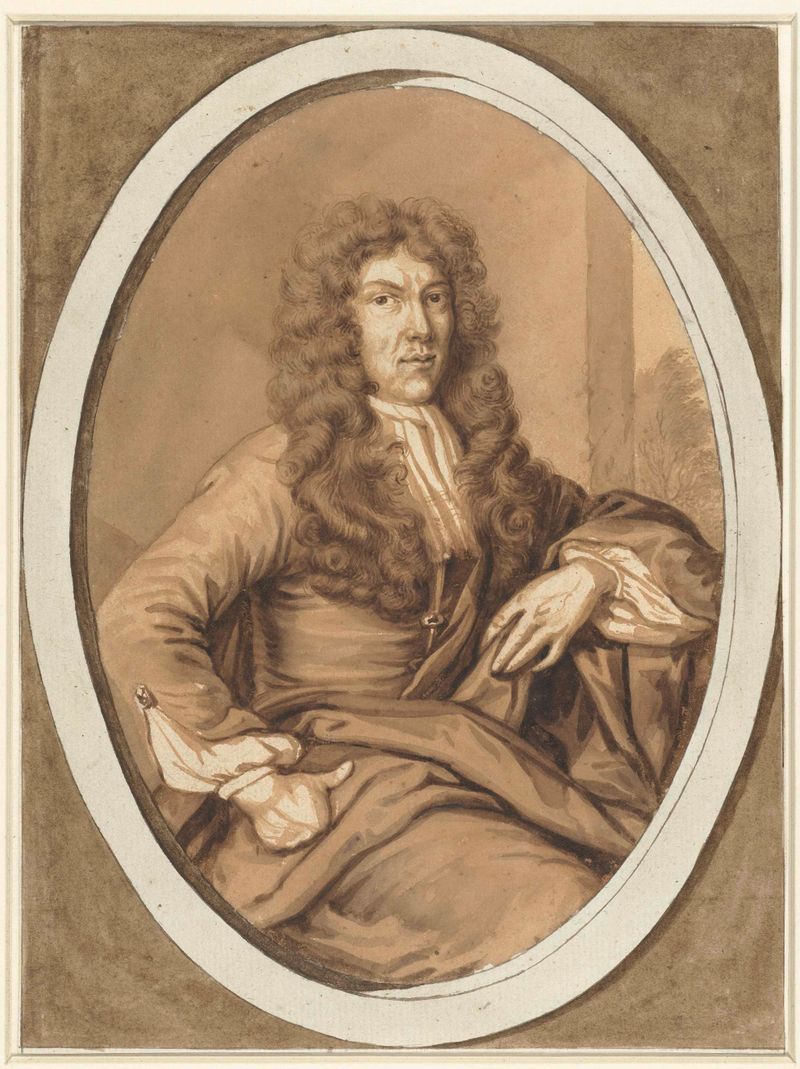 Portrait of a young man by Cornelis Dusart, oil painting, featuring serene expression and soft curls.