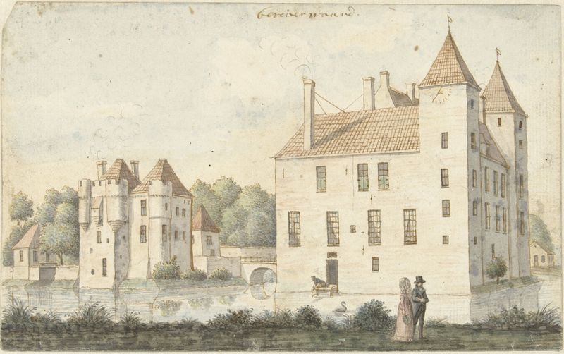 Kasteel Beverweerd by Joseph Adolf Schmetterling, oil on canvas depicting a castle at sunset