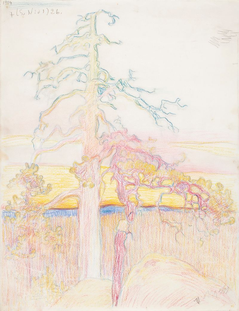 Pine tree in wilderness, oil painting by Eero Järnefelt