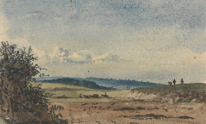 Landscape with figures and a wagon, oil on canvas by David Charles Read