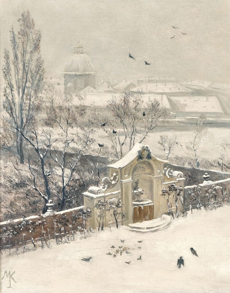 Vista del paisaje de Salesianerkirche, óleo sobre lienzo de Marie König-Ingenheim