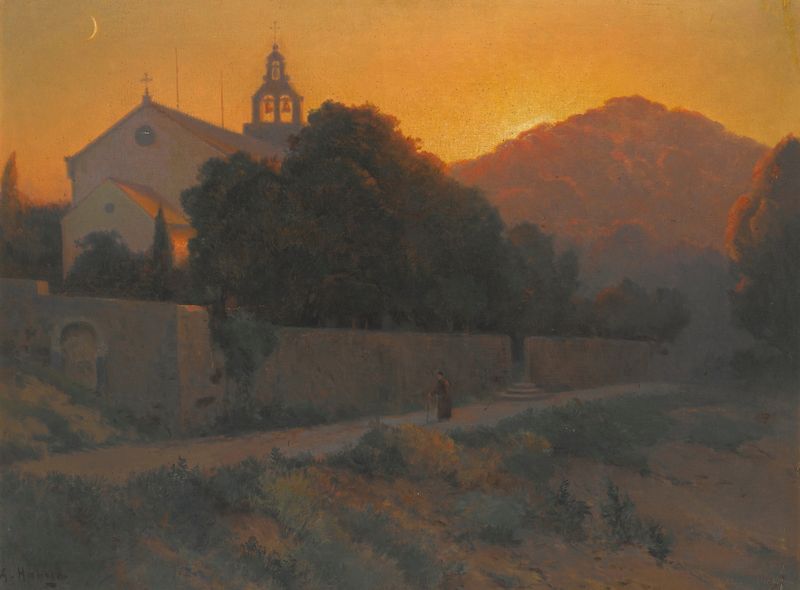 Church In Dubrovnik, oil on canvas by Alexei Vasilievich Hanzen, depicting stained glass and light.