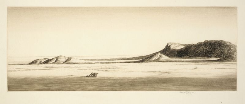 Paisagem desértica com dunas onduladas, pintura a óleo de Kerr Eby