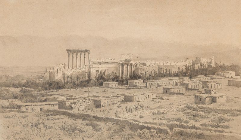 Der Tempel von Baalbek by Anton Perko, oil on canvas depicting ancient ruins and columns