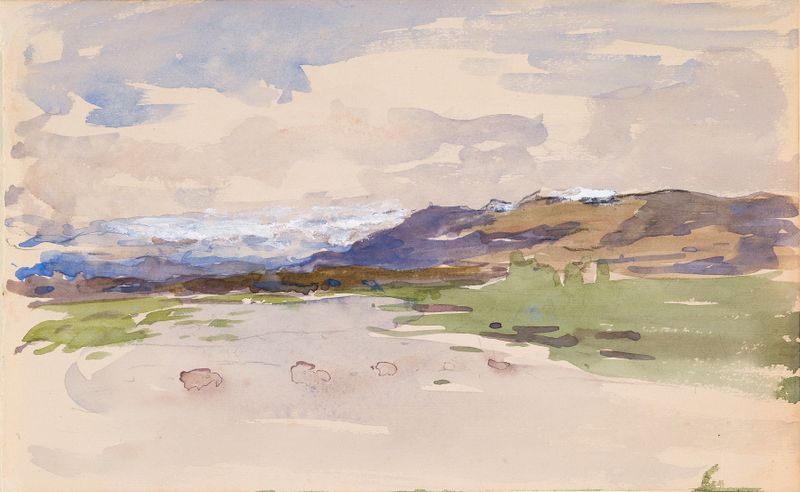 Landscape of mountains and valleys in oil painting by Nathaniel Hone the Younger