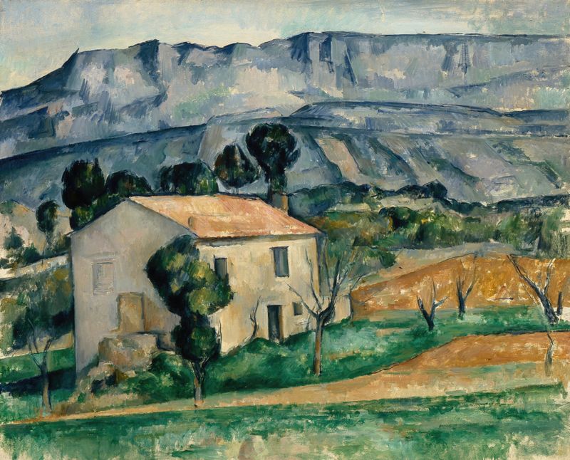 Casa na Provença de Paul Cezanne, pintura a óleo de uma casa cercada por vegetação