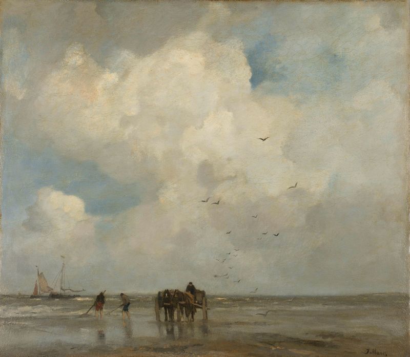 Schelpenvissen by Jacob Maris, oil on canvas depicting fishermen by the shoreline