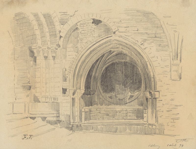 Ruínas de uma abadia com uma janela em rosa, pintura a óleo de Jean-François Taelemans