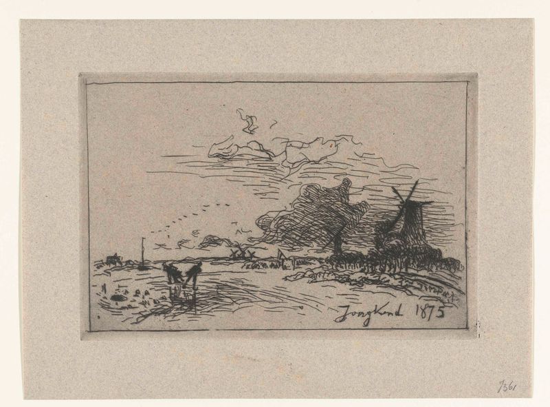 Paisagem de inverno com neve e um caminho, gravura de Johan Barthold Jongkind