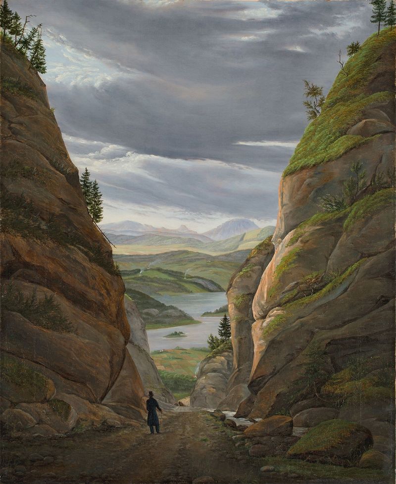 Walking Figure in the Ravine at Krokkleiva, pintura a óleo de Eduard von Buchan