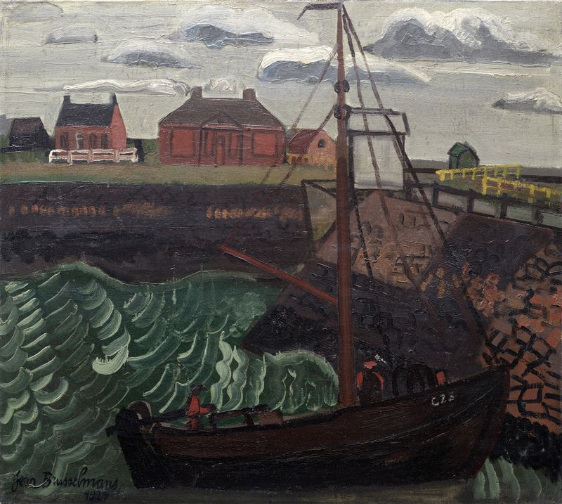 Marine scene with boats on water by Jean Brusselmans, 1929, oil painting