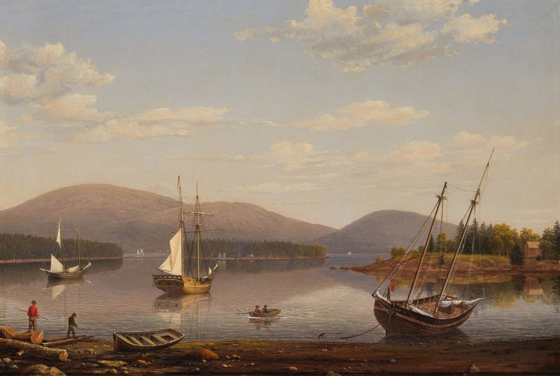 Paisagem de Bar Island e das Montanhas Mount Desert, óleo sobre tela de Fitz Henry Lane