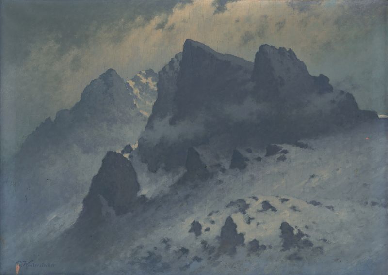 Vysoké Tatry de Gustáv Wintersteiner, pintura al óleo que representa las Montañas Tatras bajo luz radiante.