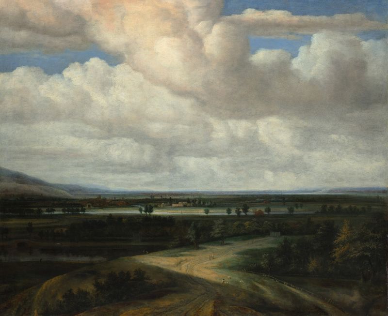 A panoramic landscape featuring a country estate, oil on canvas by Philips Koninck
