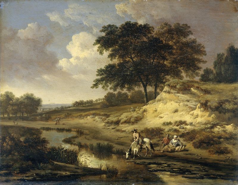 Landscape with a Rider Watering his Horse, oil on canvas by Jan Wijnants