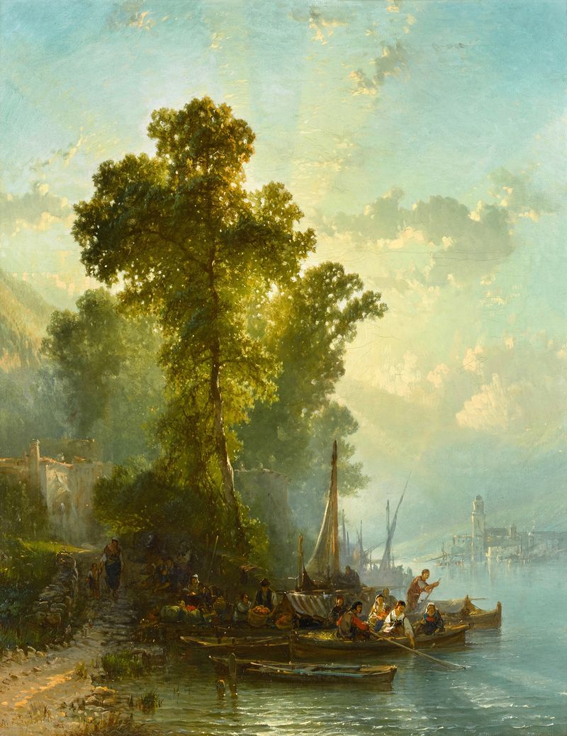 Twilight landscape with lake and horizon, oil painting by Alfred Eduard Agenor de Bylandt
