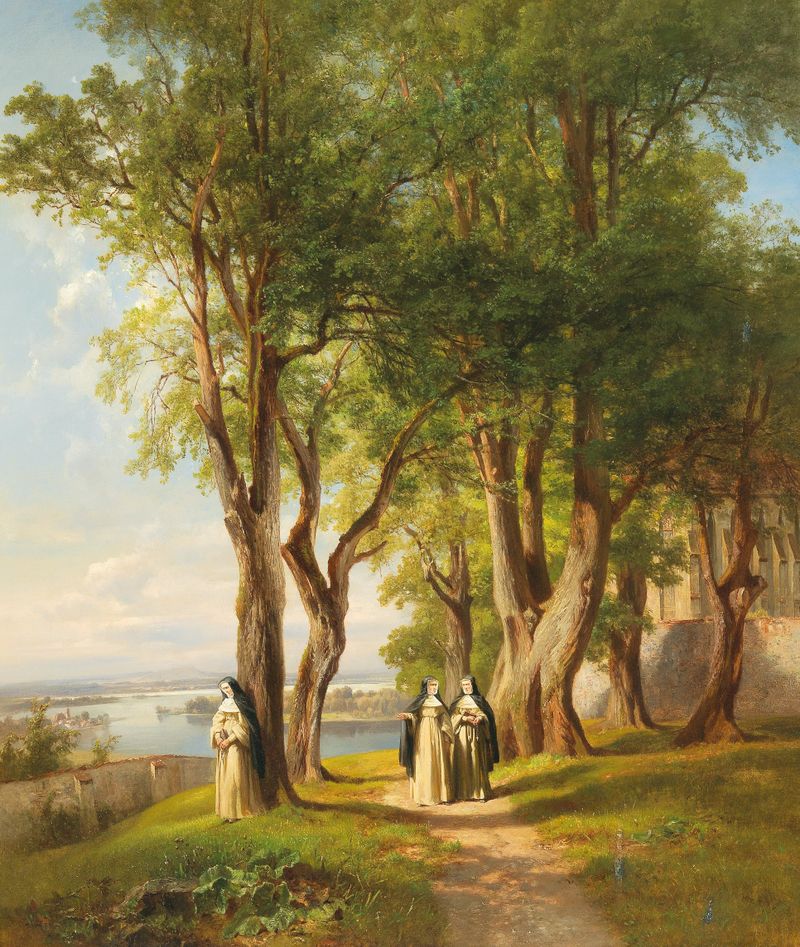Cena botânica em um jardim, pintura a óleo de Anton Hansch