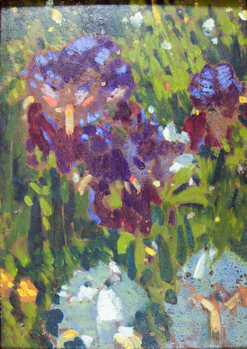 Flores de Denman Waldo Ross, óleo sobre lienzo que representa una vibrante escena de jardín