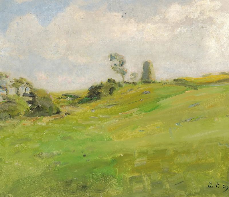 Landscape with trees in the horizon, oil on canvas by Julius Paulsen