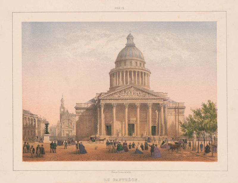 Neoclassical architecture of the Panthéon in oil on canvas by Charles Rivière