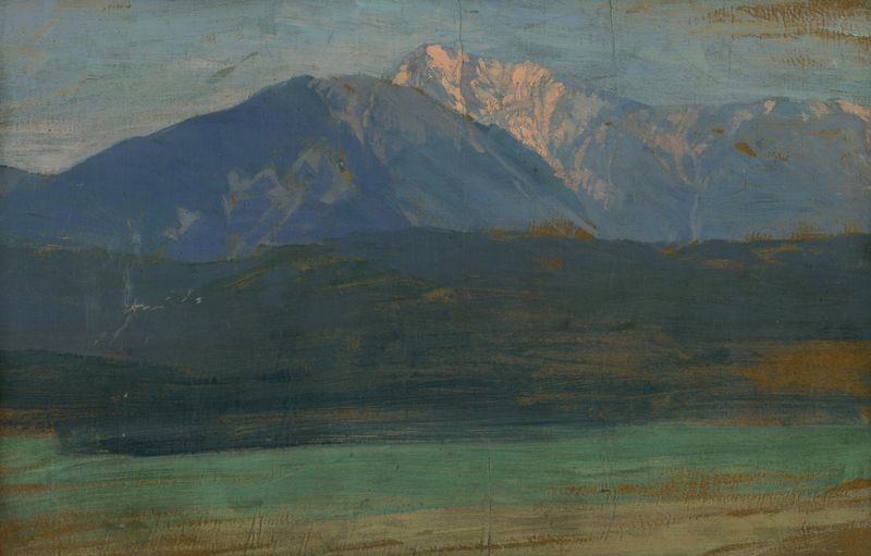 High Tatras by Ferdinand Katona, oil on canvas depicting majestic mountains and valleys.