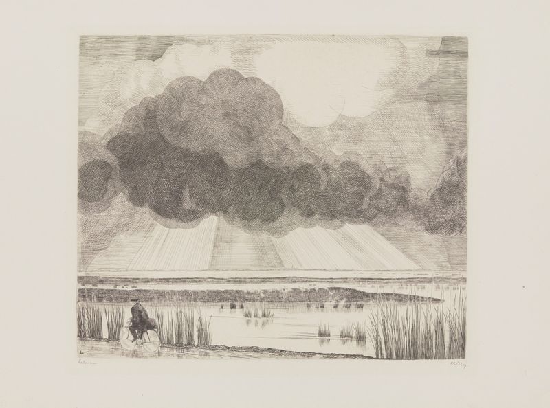 Paysage au cycliste by Jean-Émile Laboureur, modernism landscape featuring a cyclist.
