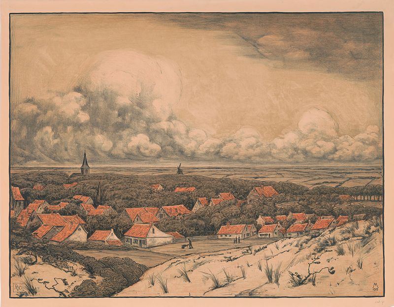 Paisagem costeira de Simon Moulijn, óleo sobre tela