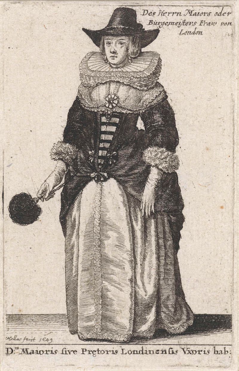 Retrato de la esposa del alcalde en un grabado de Wenceslaus Hollar