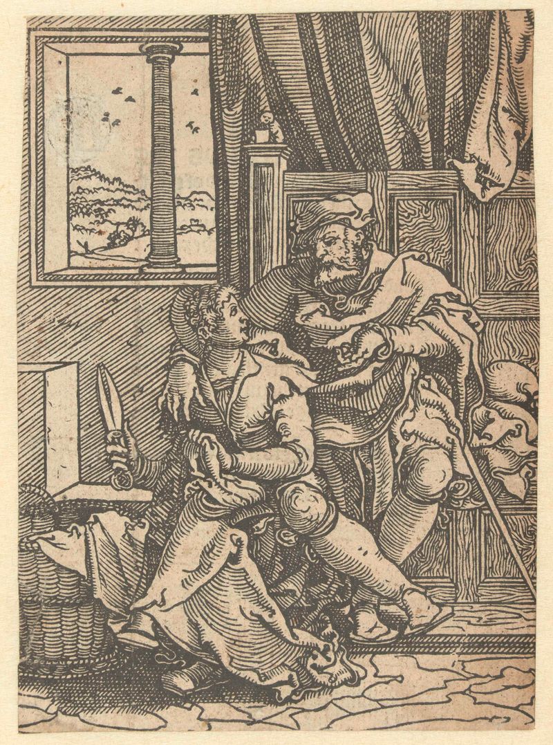 Interior scene with a seated couple, paper medium by Jan Swart van Groningen