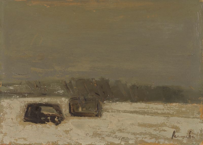 Snow landscape by Constant Permeke, oil painting depicting soft hills and light.