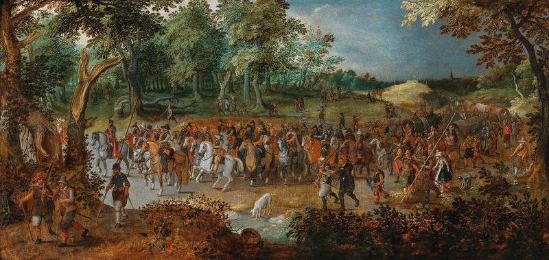 Historical scene of soldiers on horseback in armor, oil painting by Sebastian Vrancx