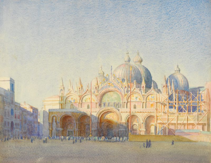 St. Marks, Venice de Reginald Barratt, impresionismo, que representa arquitectura y reflejos en el agua
