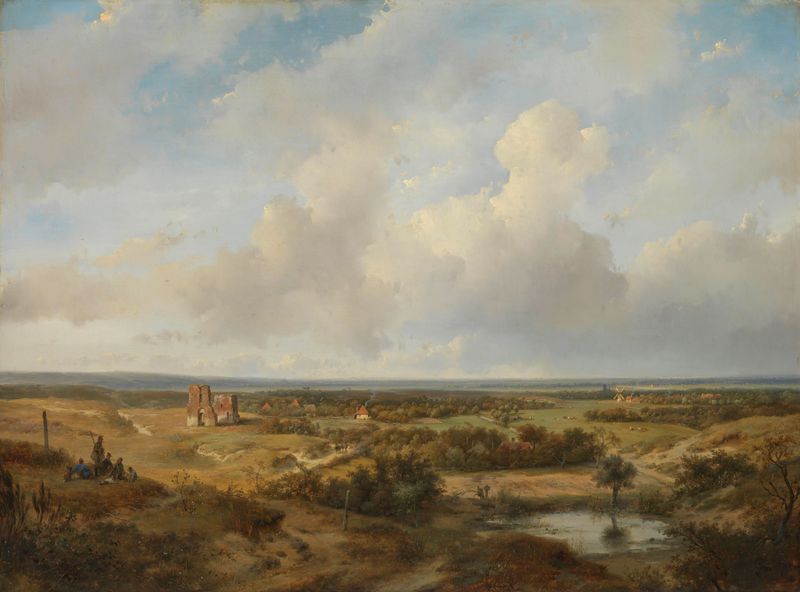 Dunes and Brederode Castle ruins, oil on canvas by Andreas Schelfhout