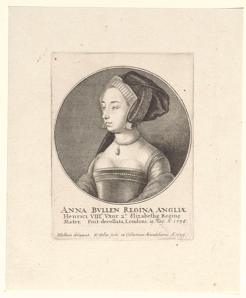 Etching of Anna Boleyn, queen of England, by Wenceslaus Hollar