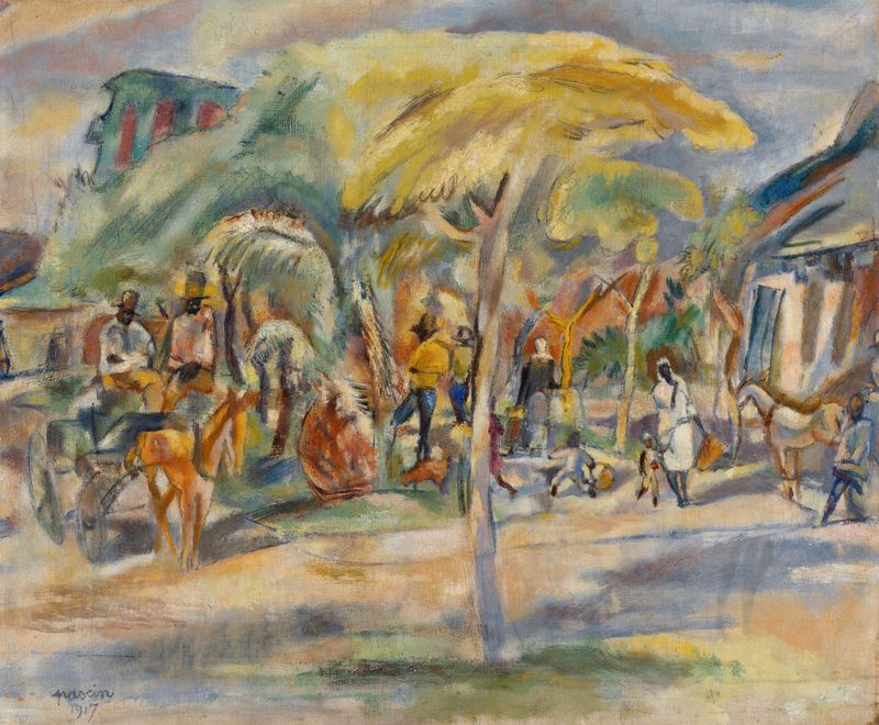 Southern Landscape by Jules Pascin, oil painting depicting hills, sunlight, and clouds