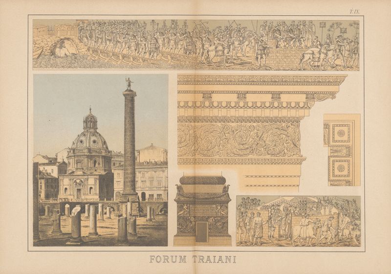 Engraving by Christoph Ziegler depicting architectural ruins in Forum Traiani