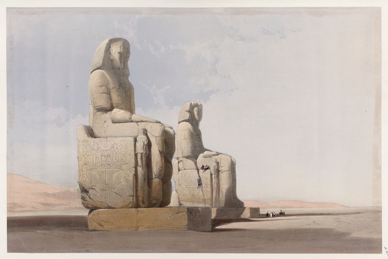 Paisagem com ruínas antigas ao pôr do sol, óleo sobre tela de David Roberts