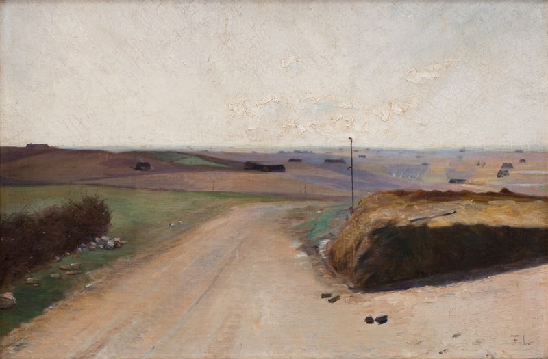 Oil painting by Fridolin Johansen depicting a serene landscape of the Island of Mors