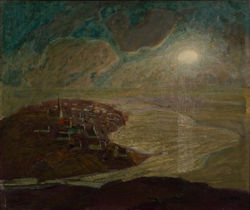 Magic City by John Noble, oil on canvas depicting a colorful landscape