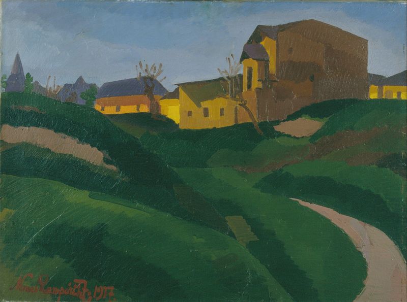 Paisagem com luz solar e árvores de József Nemes Lampérth, meio desconhecido